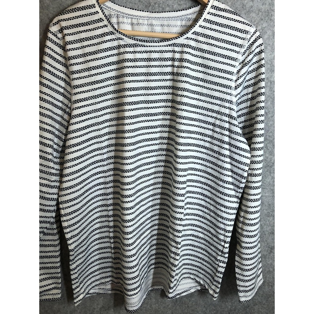 L.L.Bean Rash Guard Swim Shirt Womens XL White Stripe Long Sleeve UPF